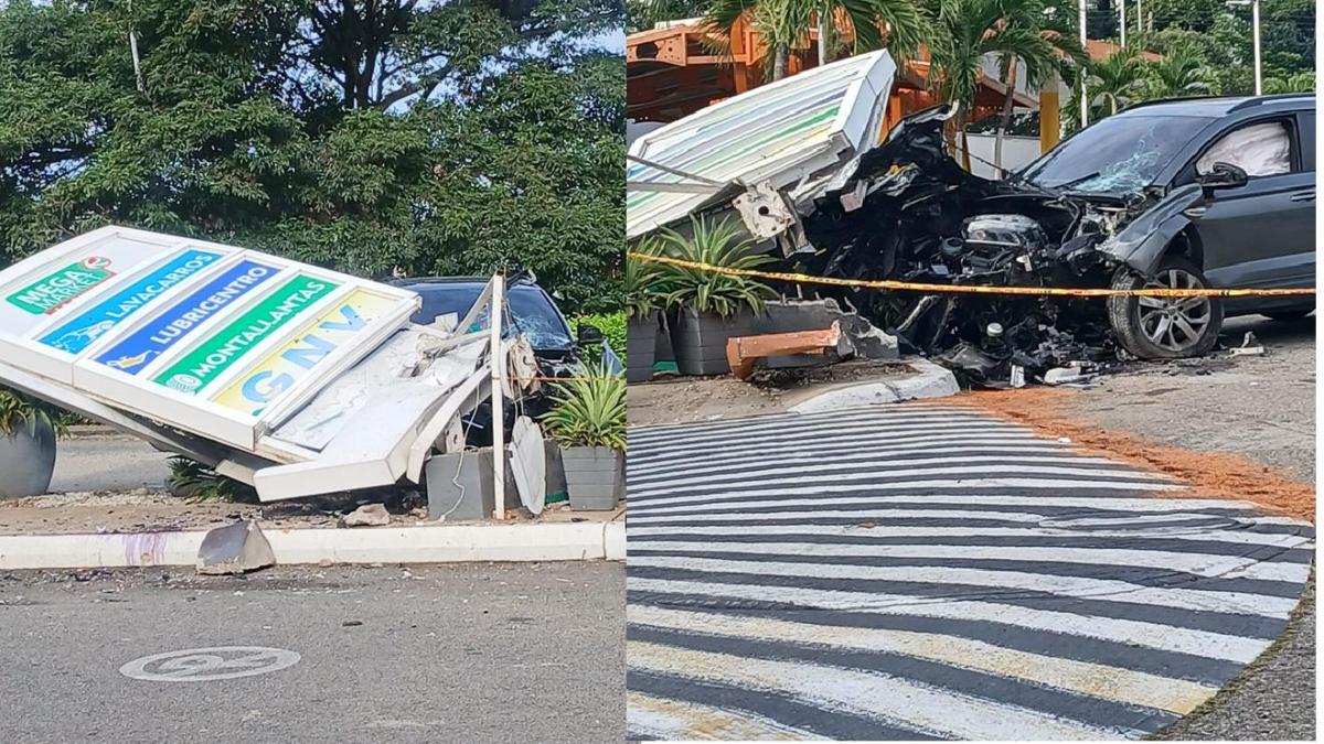 El conductor chocó con las cercas de los anuncios de la estación de servicio

 – Ojo critico