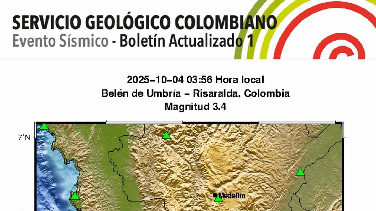 Temblar en Colombia hoy 4 de octubre El Servicio Geológico Colombiano ha informado un terremoto con más de 3 puntos: Epicentro y más detalles
 – Ojo critico
