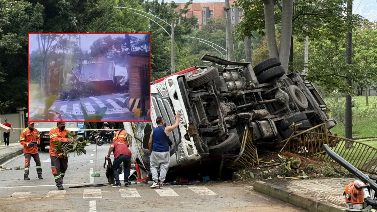 Aparato de carretera en Balsos Loma de los en Medellín: el camión perdió el control y volcó; El motociclista fue salvado de un milagro
 – Ojo critico