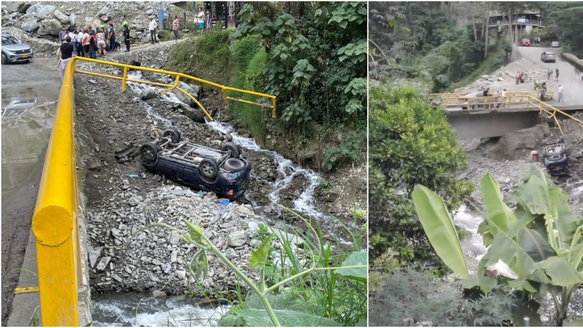 El auto rompió las barreras, volcó y aterrizó en la orilla del río Combeima

 – Ojo critico