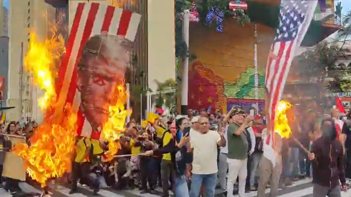 Encapuchados en Medellín prendieron fuego a una efigie de Donald Trump y una bandera estadounidense durante marchas convocadas por el presidente Petro

 – Ojo critico