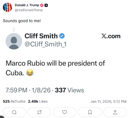 ‘Suena bien’: Trump respalda en red Marco Rubio asume el mando en Cuba

 – Ojo critico