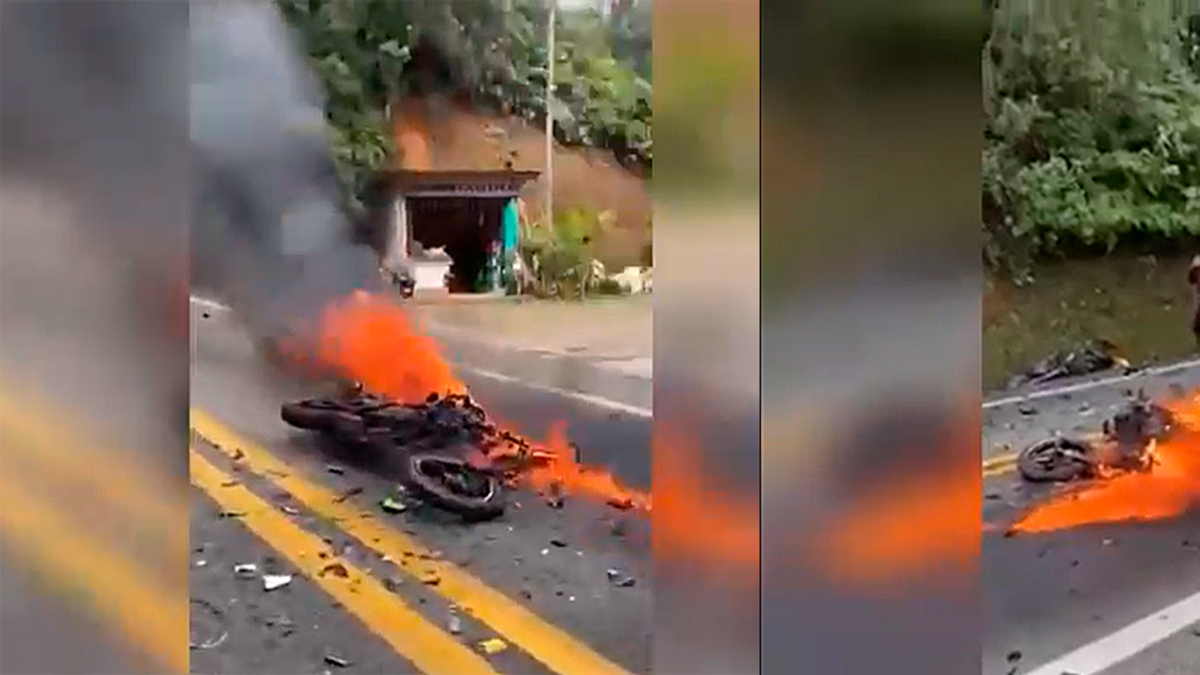 Espectacular choque de dos motos de gran cilindrada en Antioquia, como resultado del cual murieron dos personas y una de las motos quedó completamente calcinada

 – Ojo critico